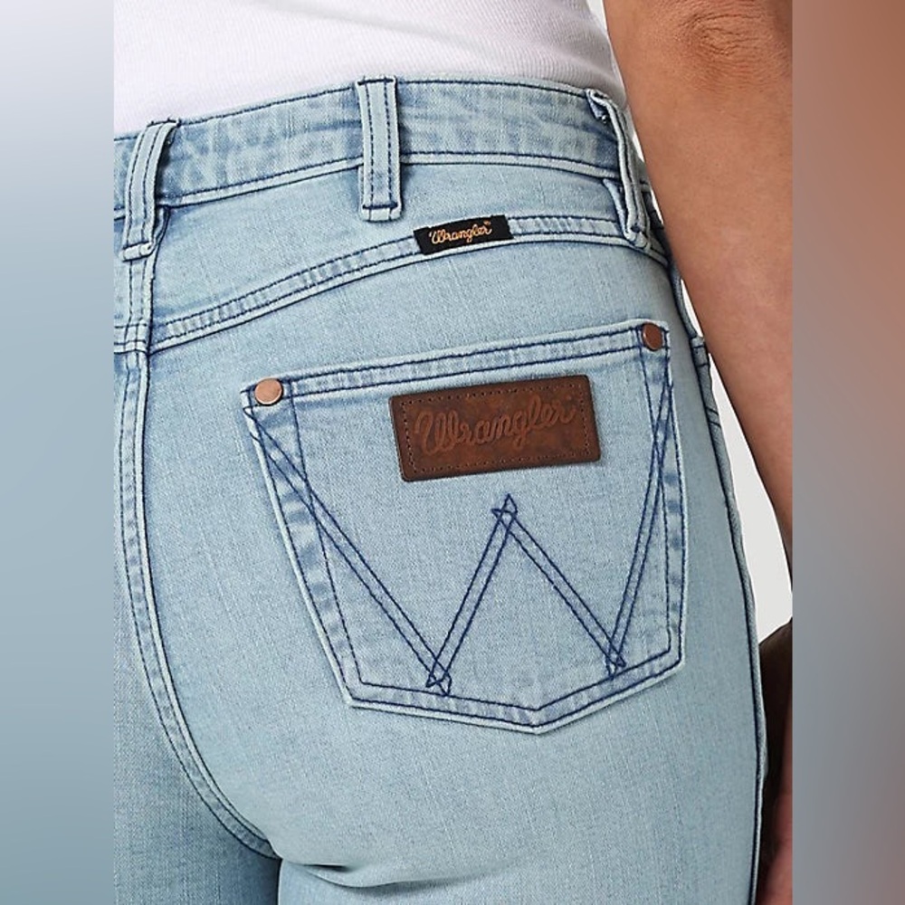 Wrangler Light Blue Flare Jeans with Southwestern Hem Stitching - Picture 3 of 4